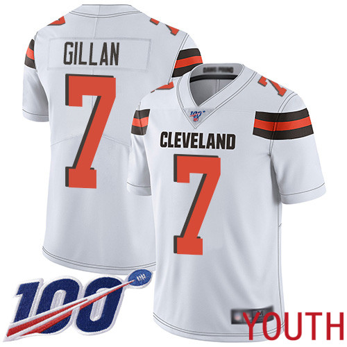 Cleveland Browns Jamie Gillan Youth White Limited Jersey #7 NFL Football Road 100th Season Vapor Untouchable->cleveland browns->NFL Jersey